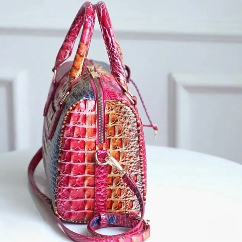 Luxury Crocodile Pattern Handbag, Classic Boston Bag Style